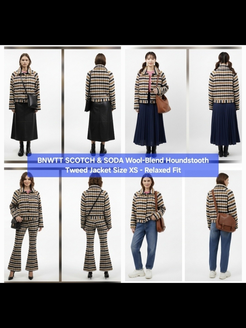 BNWTT SCOTCH & SODA Wool-Blend Houndstooth Tweed Jacket Size XS - Relaxed Fit